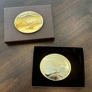 Trailblazer Belt Buckle – Gold Tone – Mountain Scene – Western Cowboy Style